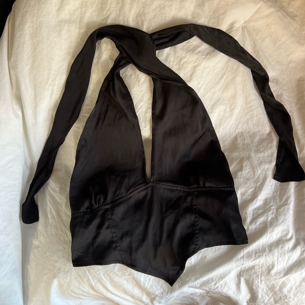 SHEIN black halter tie silk crop top